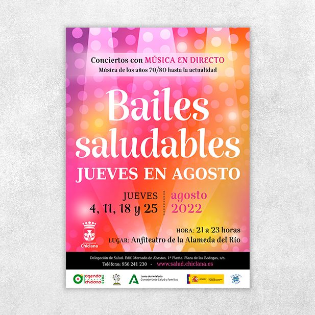 Cartel sobre los bailes saludables. Ayto de Chiclana.