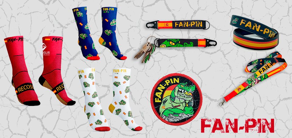 Merchandising para la venta en la tienda Fan-Pin Race. fanpin.victoris.es