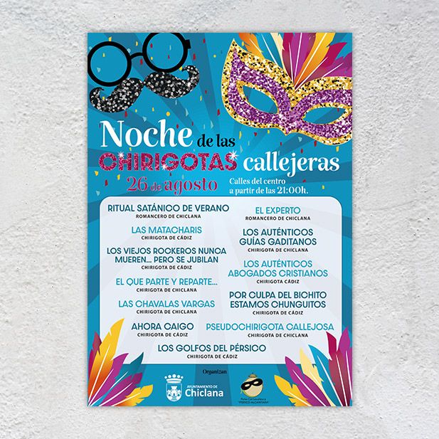 Cartel con la programación de las chirigotas. Ayto. de Chiclana.
