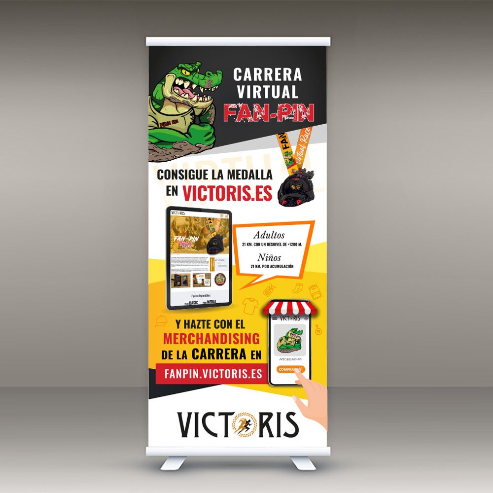 Diseño del rollup para la carrera virtual FAN-PIN Race. Club deportivo Fan-Pin San Fernando.
