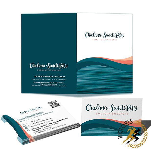 Diseño carpeta para documentos y tarjetas de visita. Chiclana Convection Bureau, Ayuntamiento de Chiclana 2025.