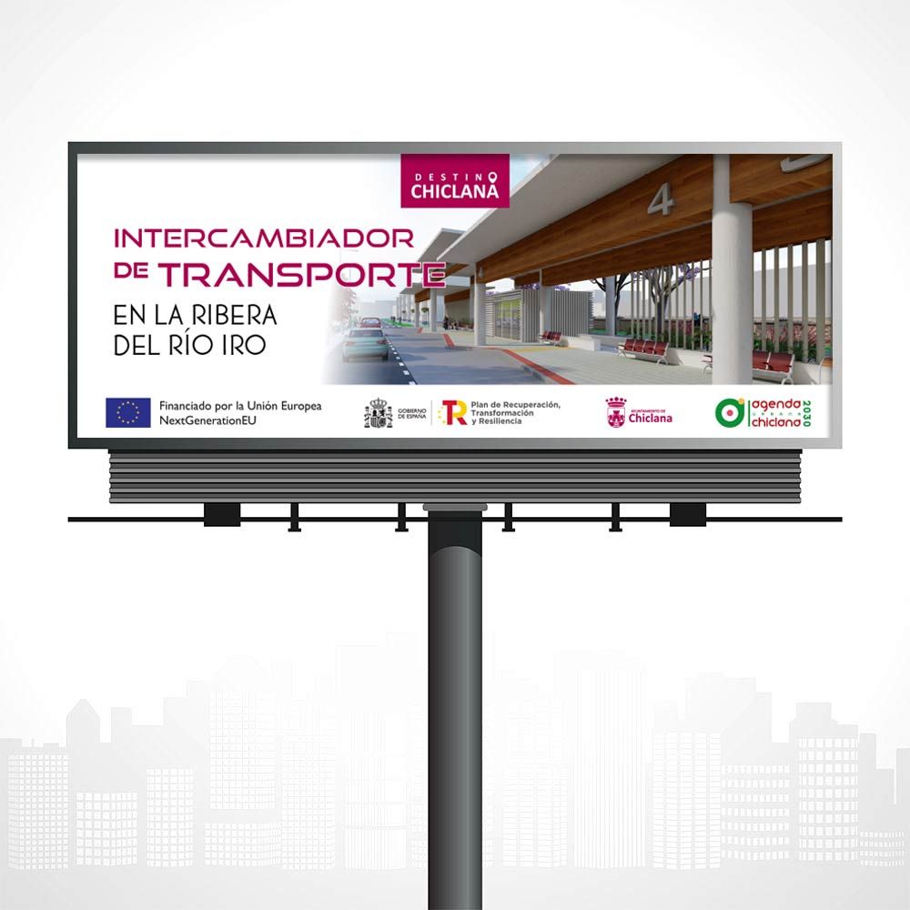 Valla informativa 8x3m. sobre el nuevo intercambiador de transportes. Ayto de Chiclana.